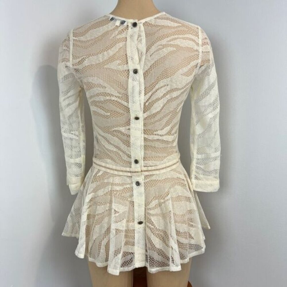 Roseanna Size 38 France White Sheer Lace  Peplum Dainty Delicate Buttoned Top